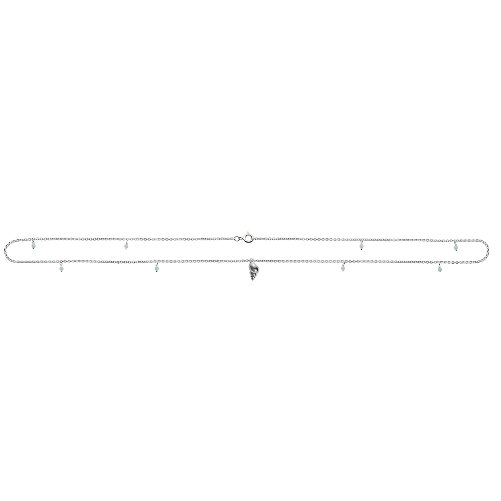Collier mit 8 Amazonith Steinen und Schnecken Anhänger, silber