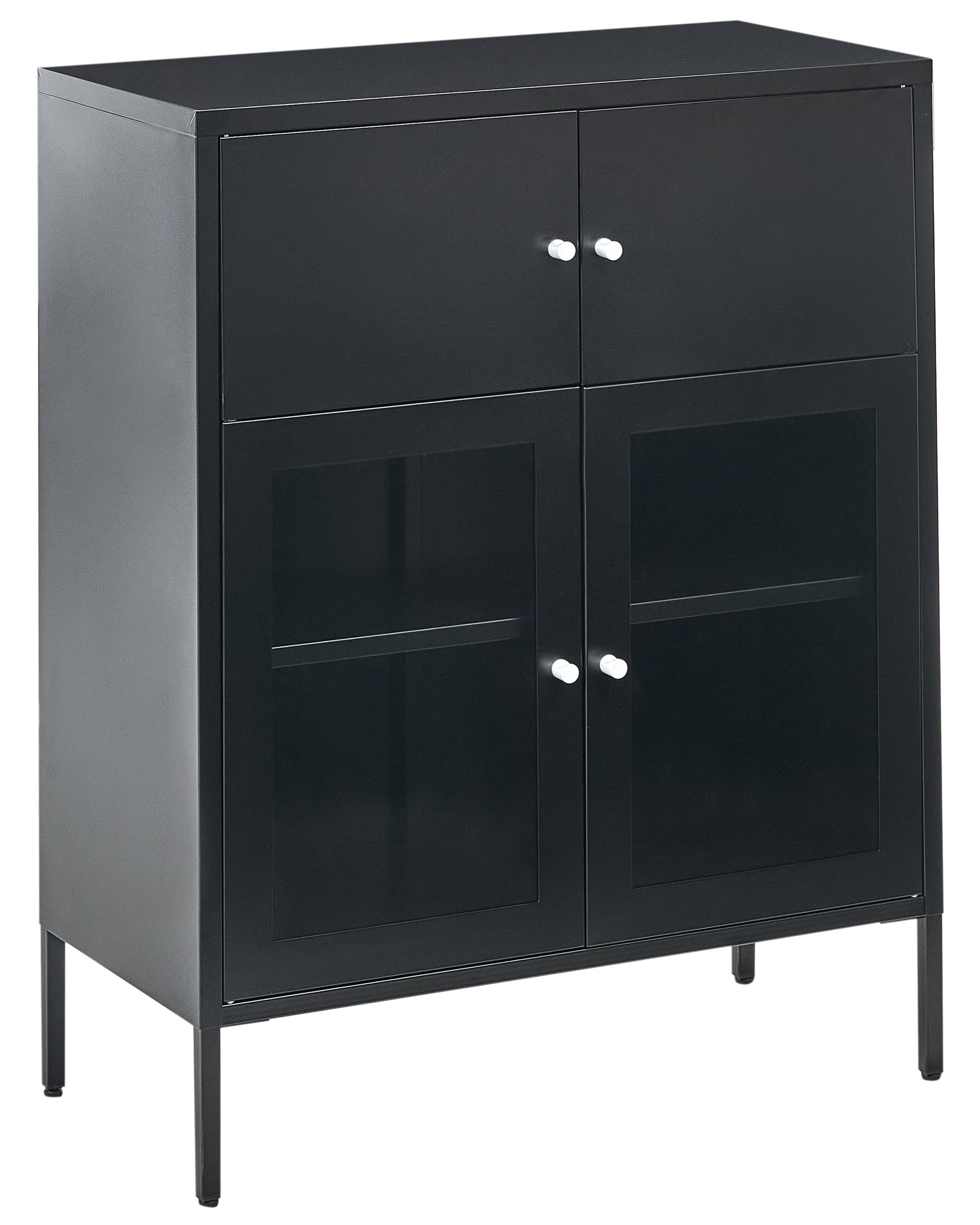 Dressoir met glazen deuren ESHOLT Metaal 80 cm Zwart