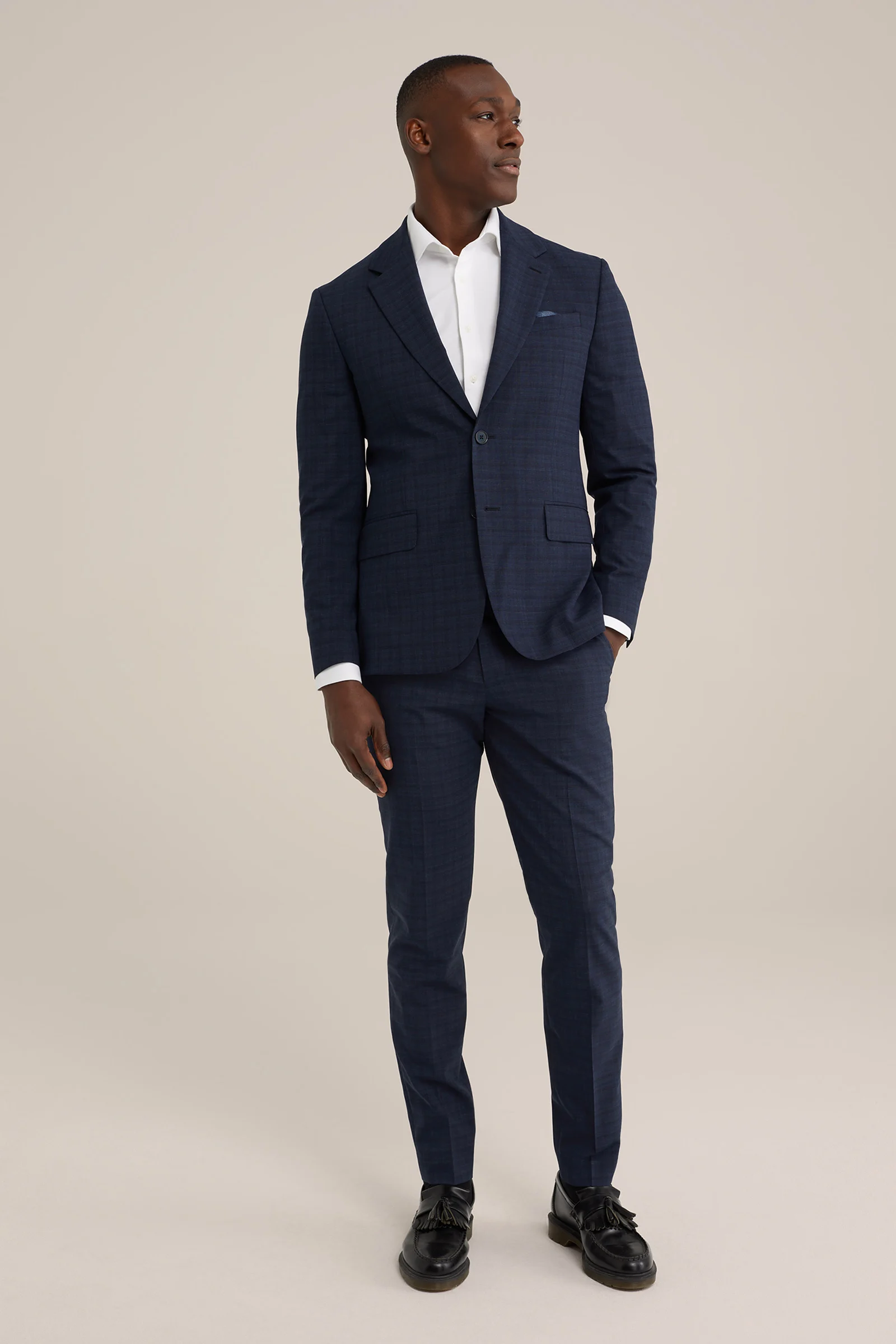 premium slim fit blazer met ruitdessin WE Fashion Donkerblauw