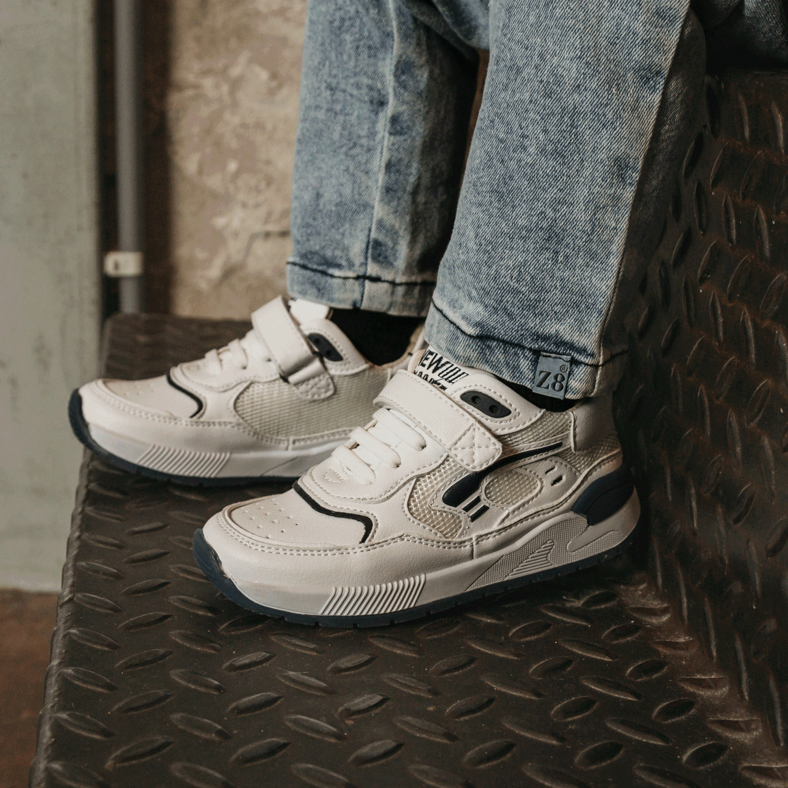 Shoesme wit-donkerblauwe sneaker Leer, Microleer | Jongens schoenen