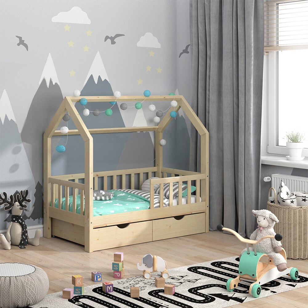 VitaliSpa Kinderbett Hausbett Spielbett Wiki 70x140 inkl Lattenrost 2 Schubladen