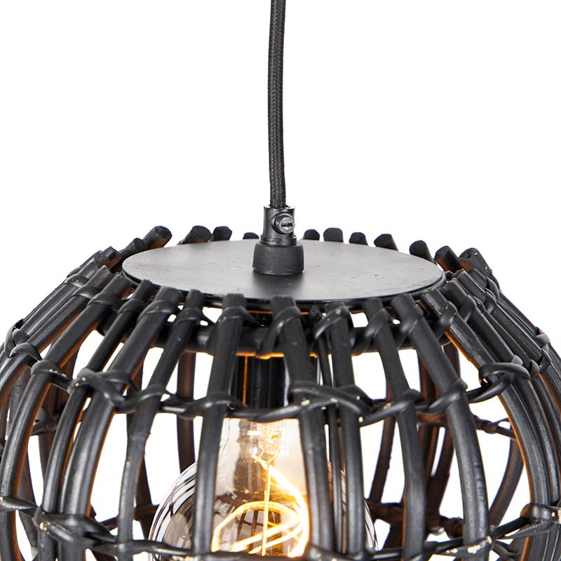 Landelijke hanglamp zwart langwerpig 3-lichts - Canna