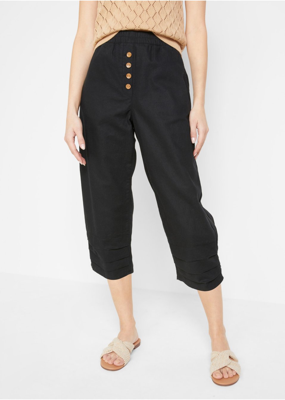 Pantalon 7/8 avec lin majoritaire et taille confortable