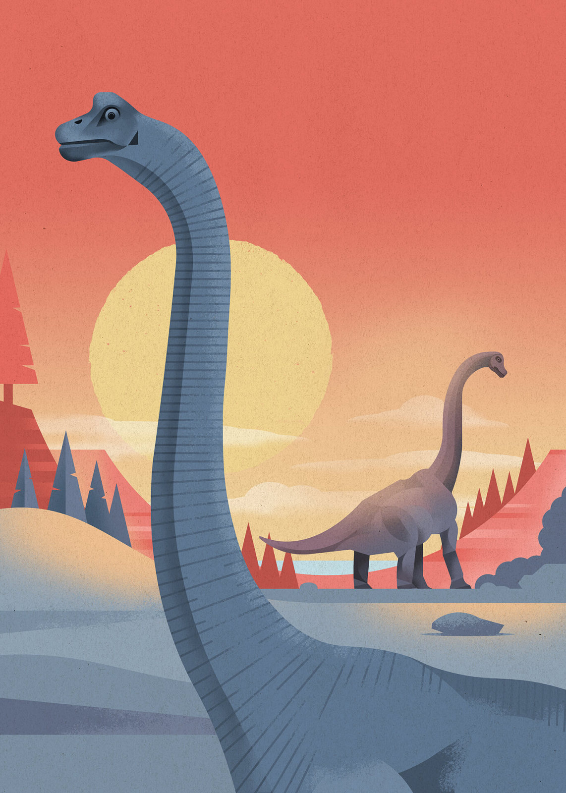 Leinwandbild BRACHIOSAURUS - rot-blau - 50x70 cm