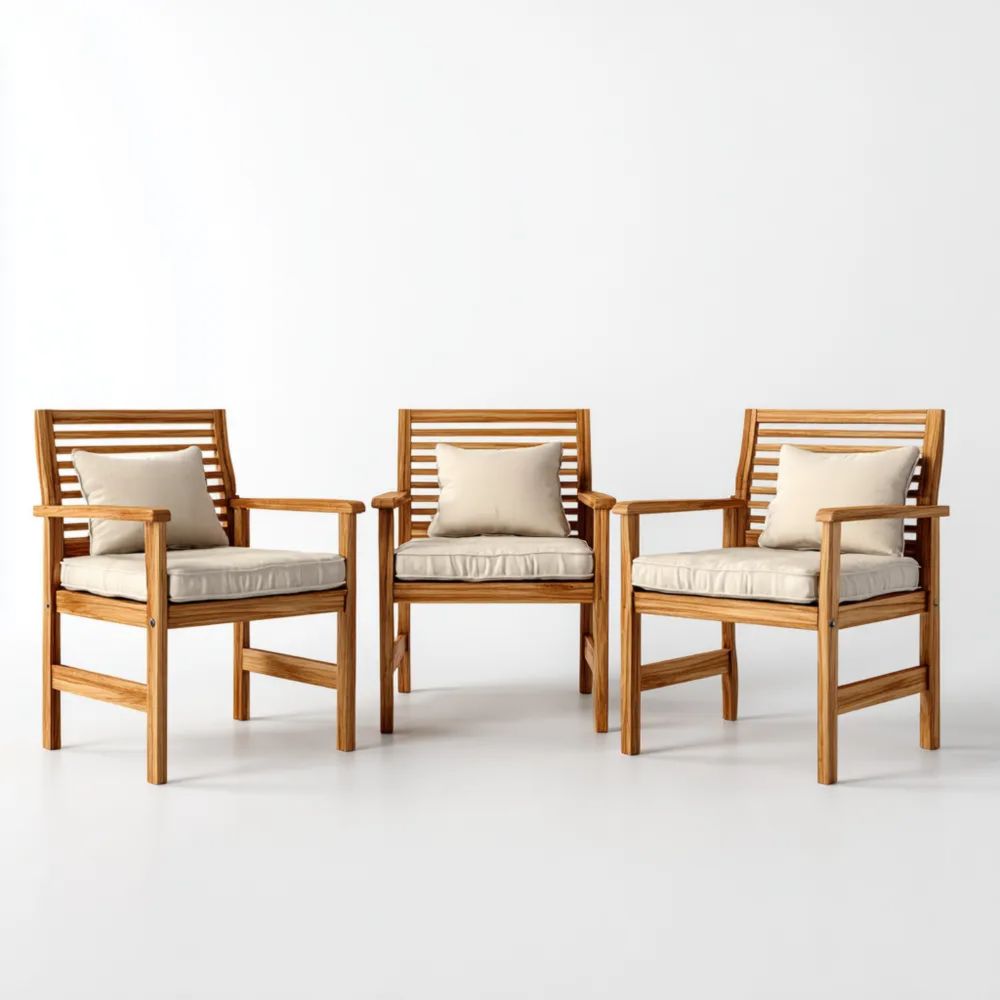 Gartenstuhl-Set Holz 65x75x80 cm - Beige - Klassisches Design