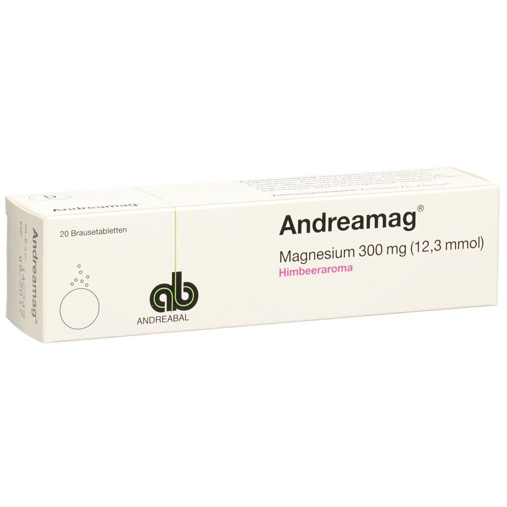 ANDREAMAG Brausetabl 300 mg mit Himbeeraroma Ds 20 Stk<br>20 Stück, Dose, Brausetablette, mit Himbeeraroma
