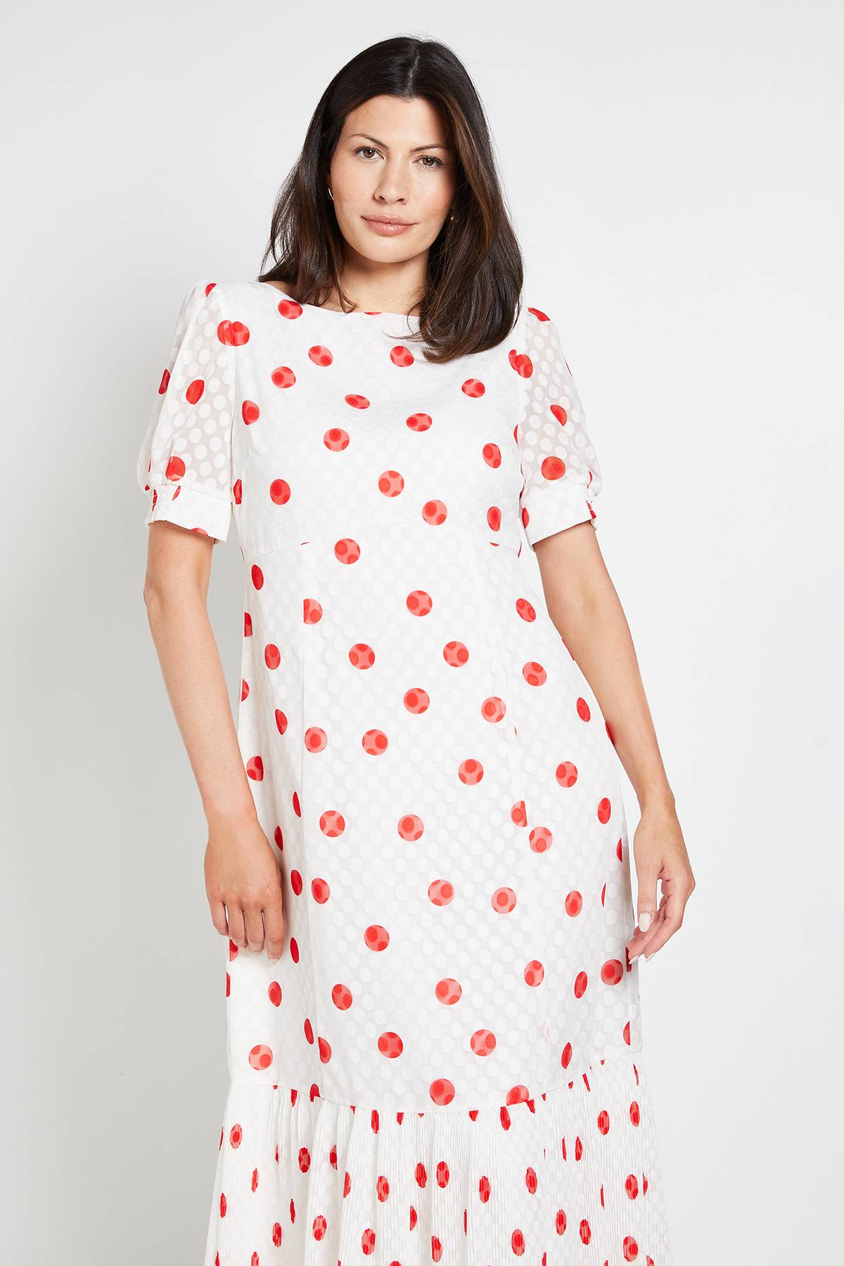 Wallis Robe Midi À Pois Avec Ourlet Plissé
