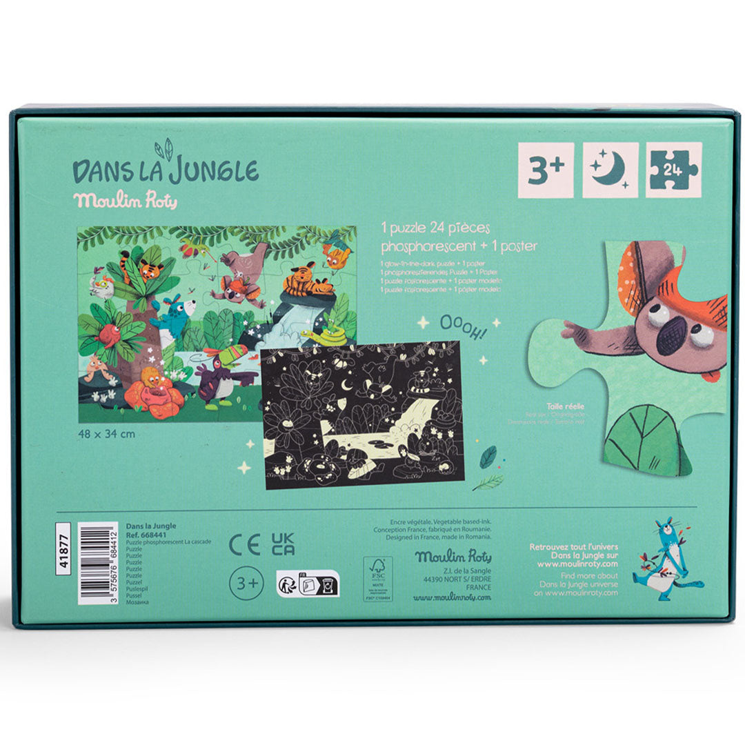 moulin roty puzzel waterval glow in the dark - dans la jungle - 24st