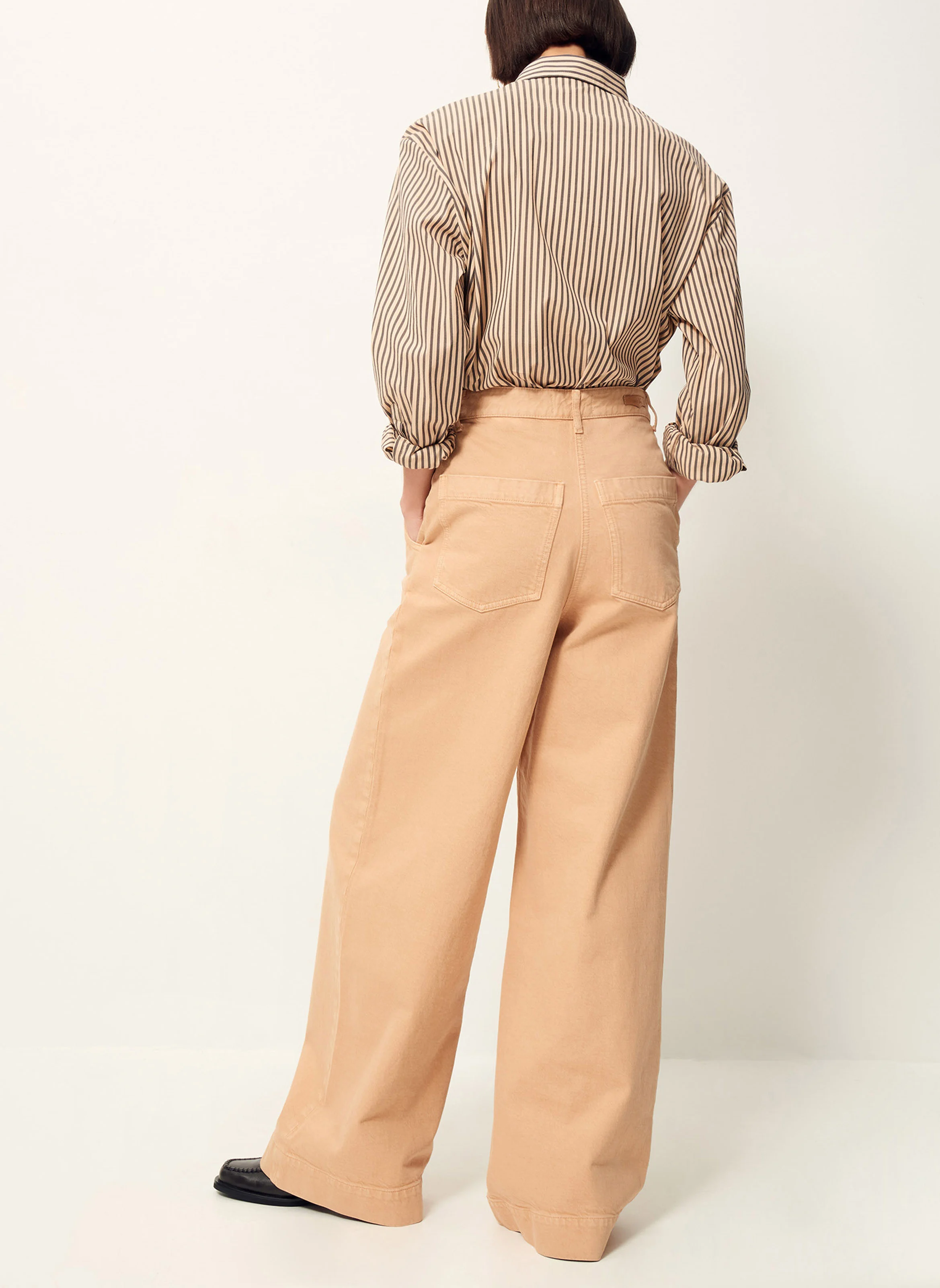 EBEDYE - Jean large taille haute en coton mélangé | Beige