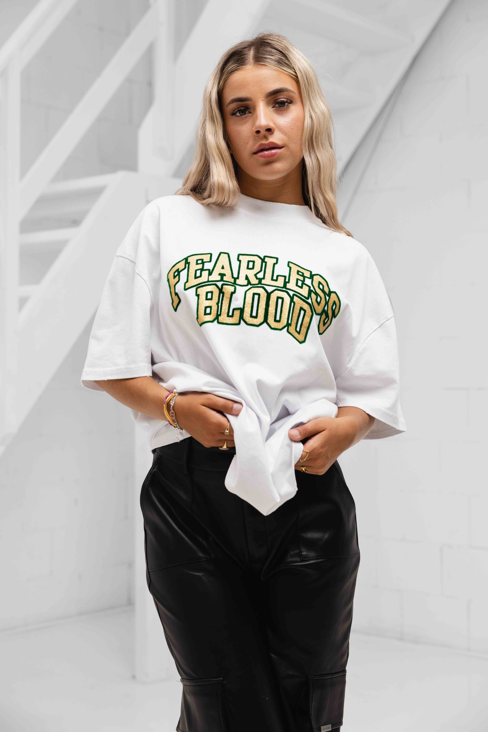 Fearless Blood Logoprint T-Shirt Dames Wit/Groen