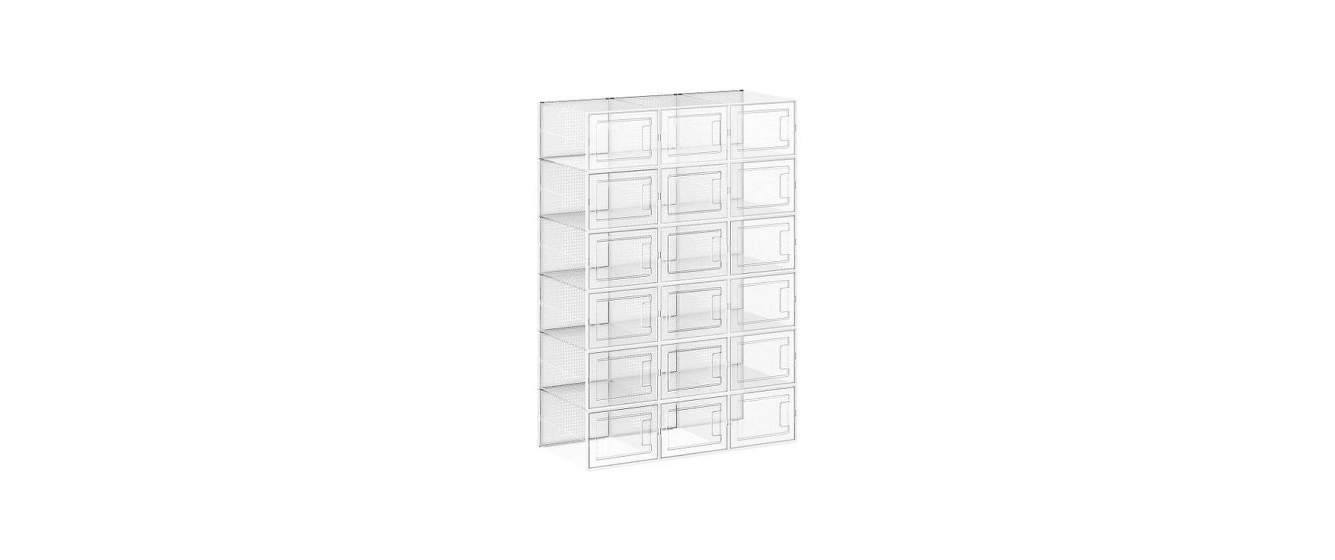 Schuhschrank Transparent/Weiss, 18er SetStapelbare Schuhboxrn aus Kunststoff