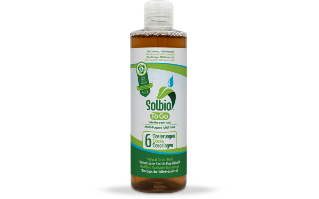 Solbio ToGo nachhaltige Sanitärflüssigkeit Toilettenpflege mit Eukalyptus und Orangenduft 0,25 Liter