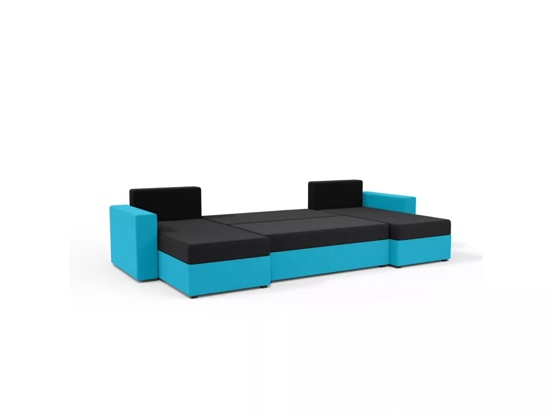CANAPÉ PANORAMIQUE avec fonction de couchage Susanne jusqu’à 8 places, Noir+Bleu clair
