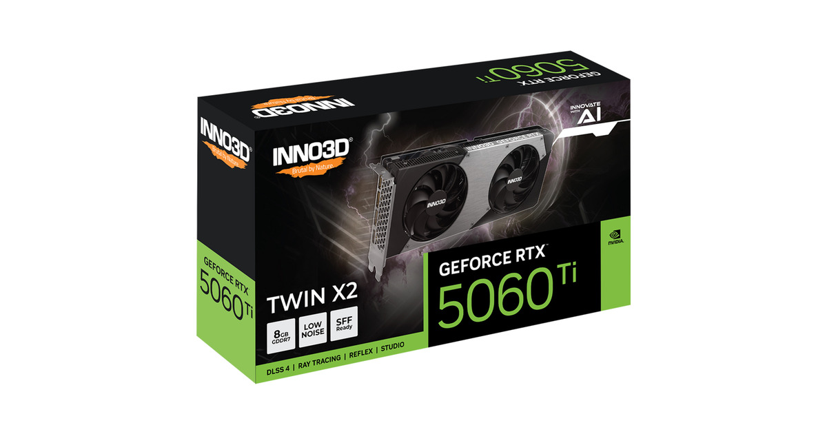 INNO3DGeForce RTX 5060 Ti TWIN X2 8GB grafische kaart  (3x DisplayPort, 1x HDMI 2.1, DLSS 4)