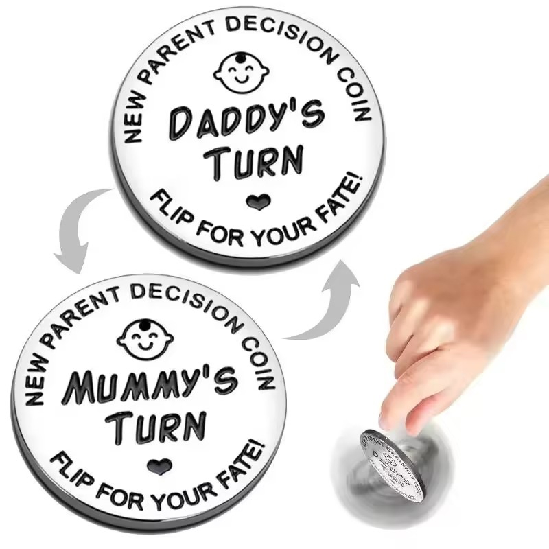 (Ø3cm) Mummy / Daddy Münze Entscheidungsmünze Lustiges Herausforderungs Spiel Eltern Geschenk Glücksmünze - Silber