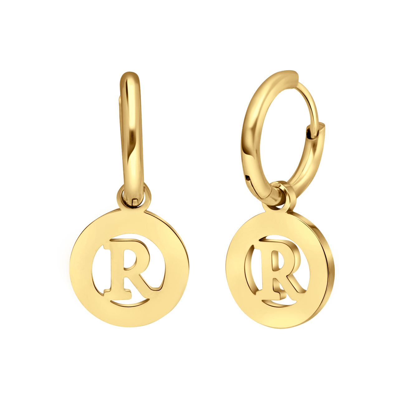 Stalen goldplated oorbellen met letter - R