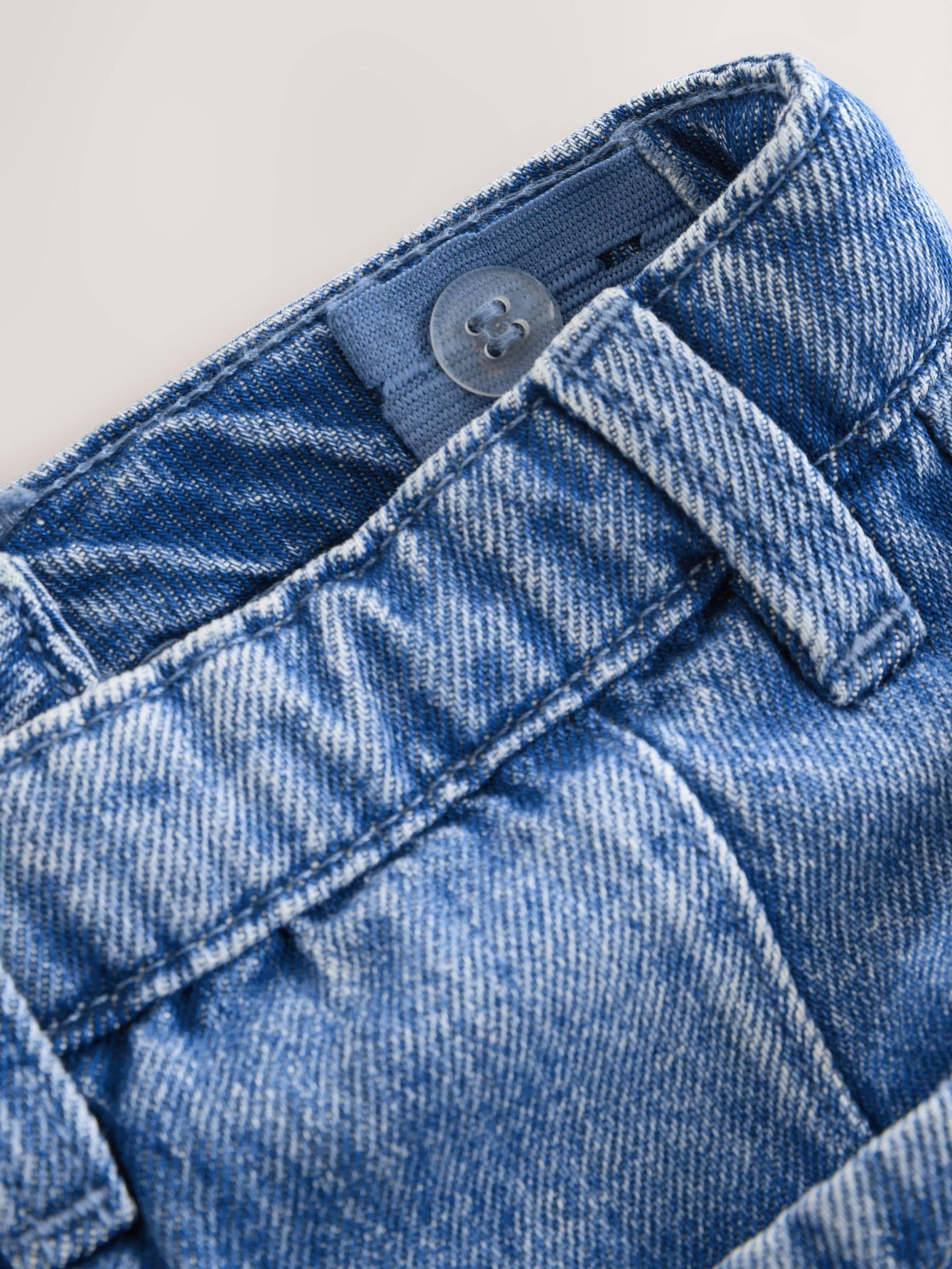 Middenblauw denim - Barrel jeans met patches (3-16jaar)
