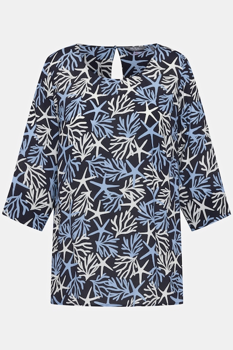 Bluse, gemustert, A-Linie, Rundhals, 3/4-Arm
