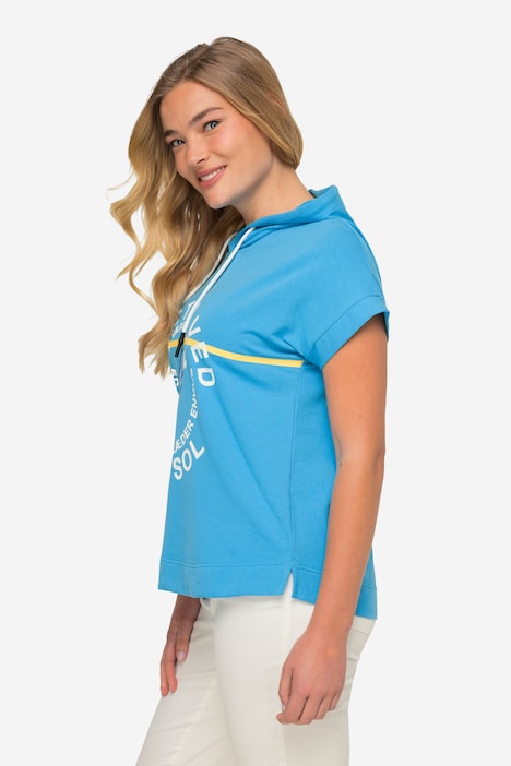 Hoodie, oversized, Kapuze, Fisch-Motiv, Halbarm