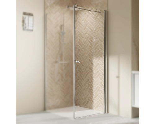 Douchedeur voor zijwand met draaideur BREUER Elana 2.0 Express Q72 90 x 200 cm profiel zilver helder glas vuilafstotende glascoating deurscharnier rechts