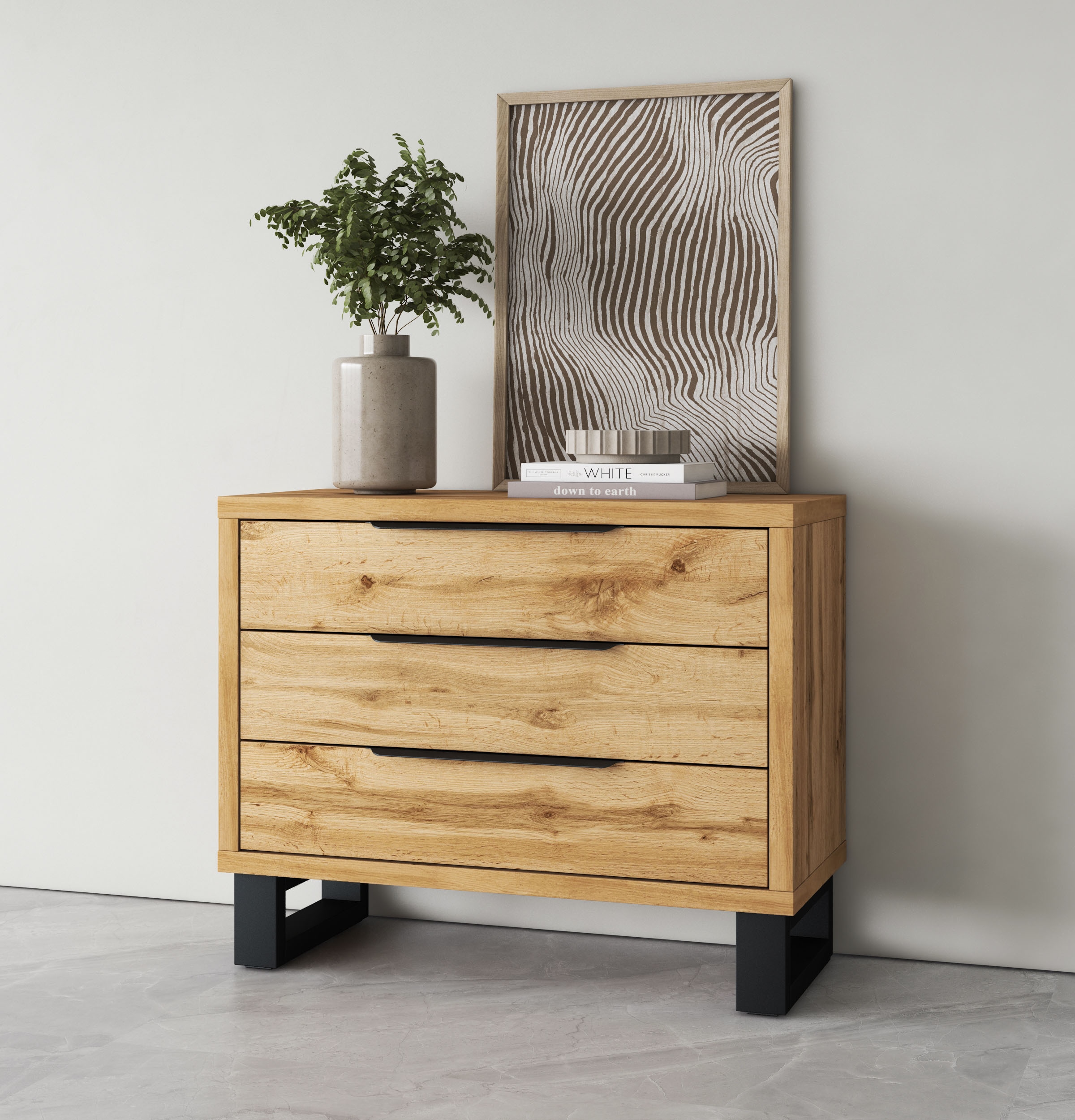 Home affaire Schubkastenkommode »Bronne, 99,5x83x45cm Kommode, Metallgriffe« Füsse in Kufenform, Sideboard 3 Schubladen, Schlafzimmerkommode