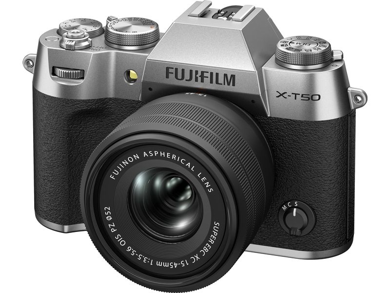 Fujifilm Fotokamera X-T50 Silver Kit XC 15-45mm   35mm Kompakte Systemkamera mit 40.2-Megapixel-Sensor, 6.2K-Video und Filmsimulations-Einstellrad