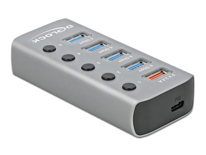 Delock USB-Hub 63263 USB 3.0 - 4x USB-A / 2x Ladeanschluss USB-Hub mit einzeln aktivierbaren Anschlüssen