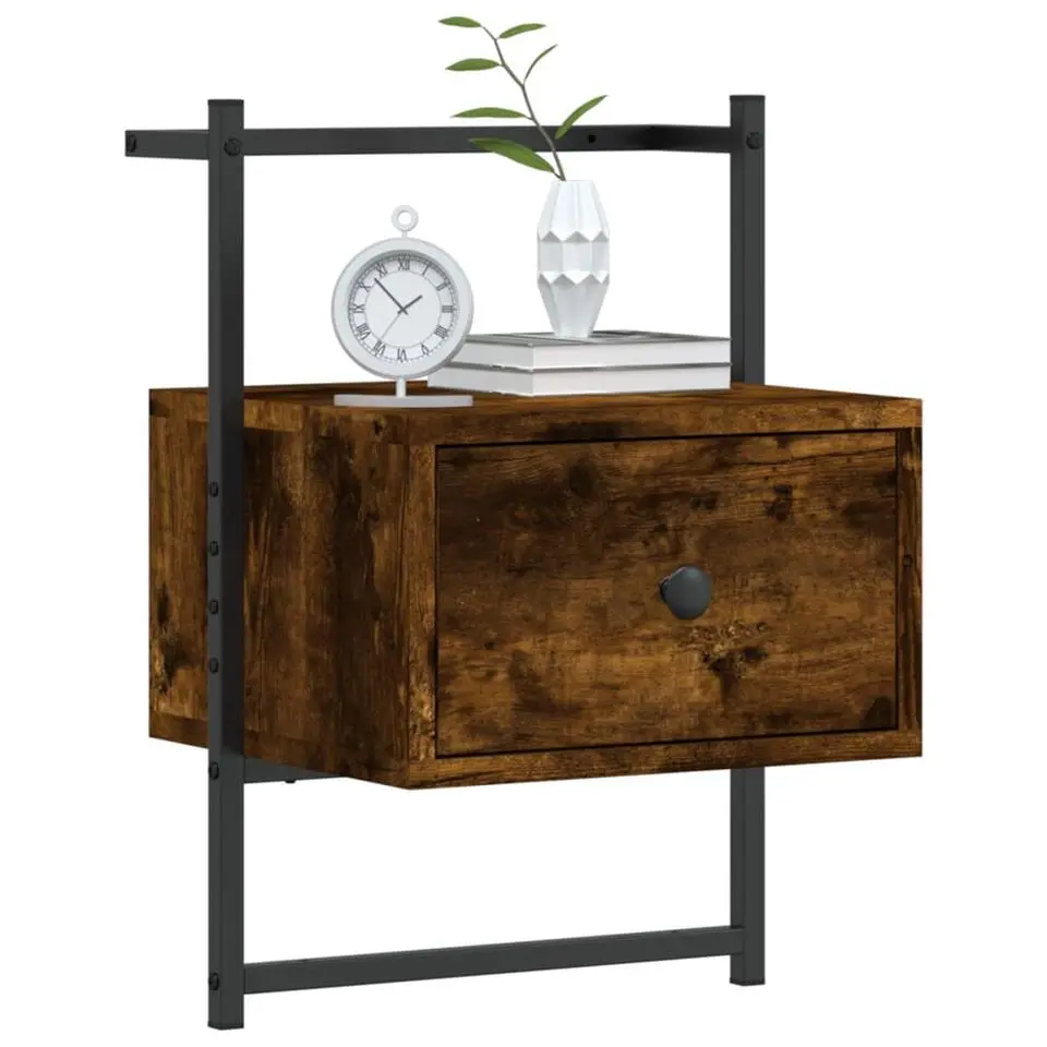 vidaXL - Set van 2 Industrieel wand Nachtkastjes - Gerookt eiken - 35x30x51 cm