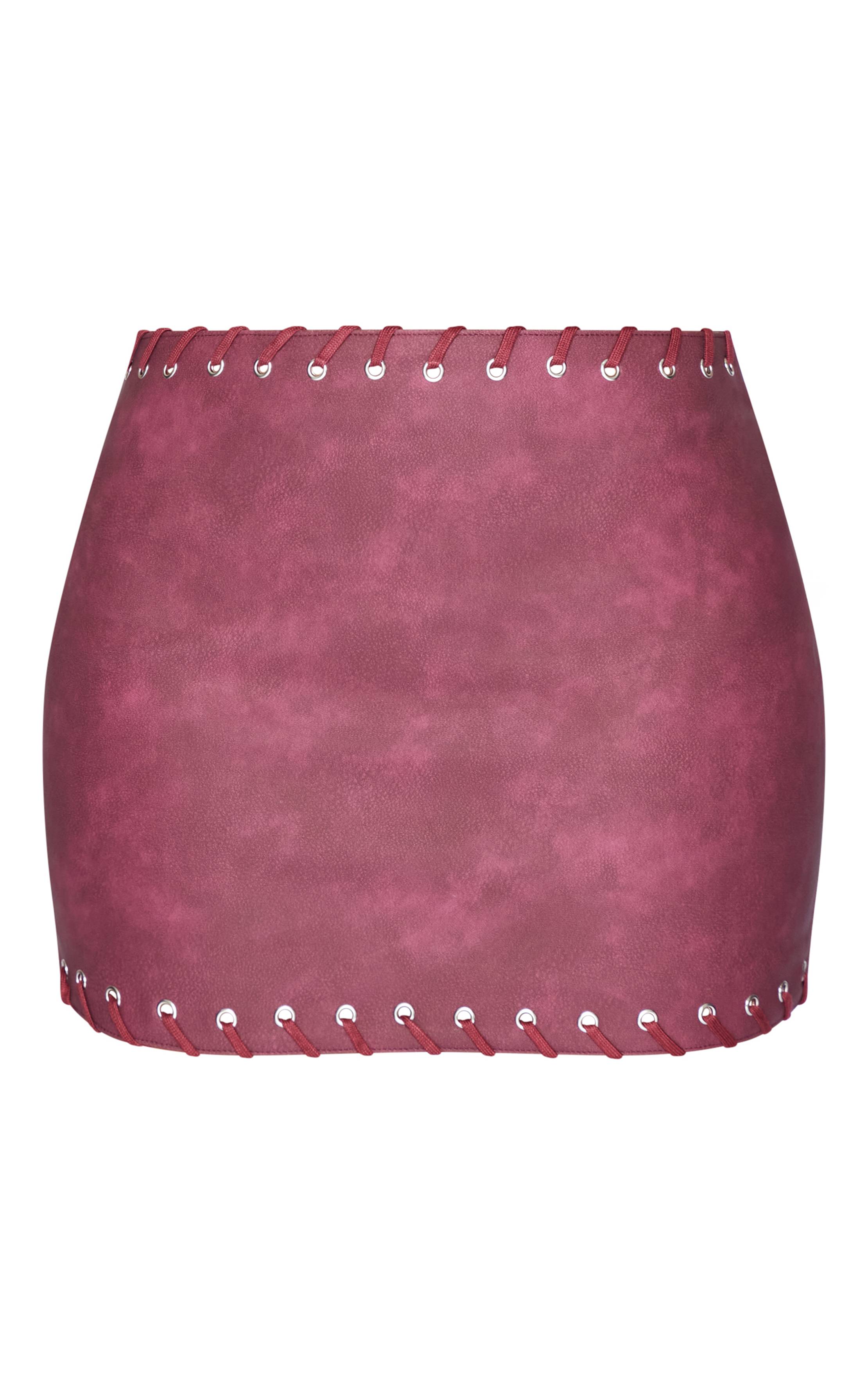 Washed Red Jupe Courte Grande Taille En Synthétiquecuir Avec Détails Œillets