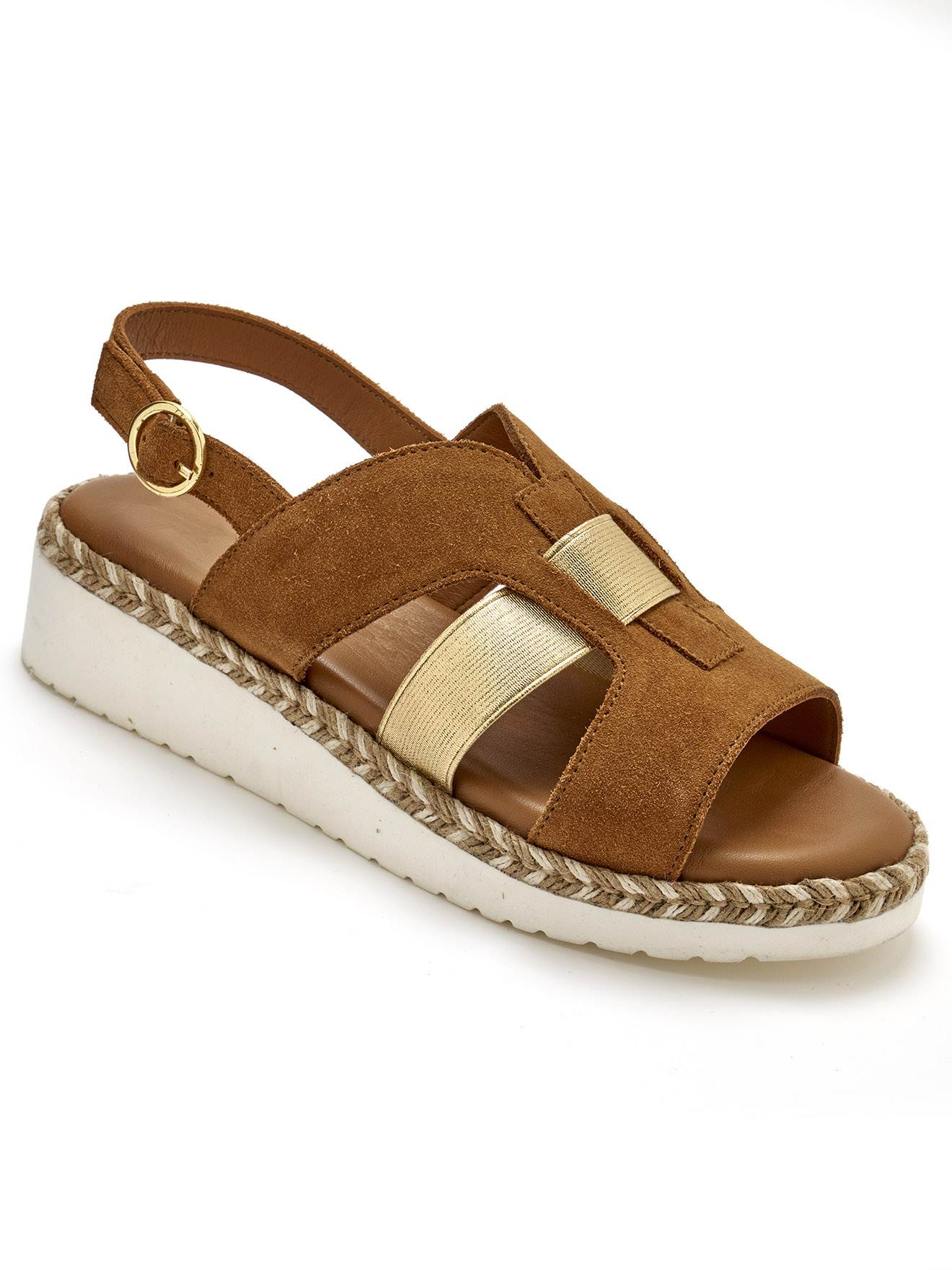 Sandales compensées cuir velours