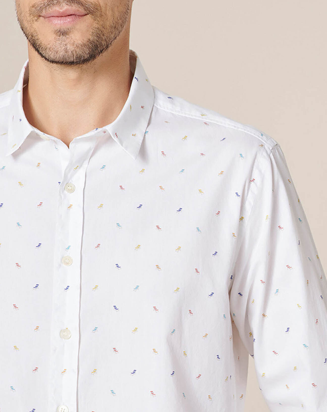 Harris Wilson Chemise regular en Popeline Benilde imprimée transats blanche