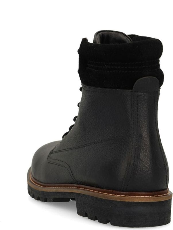 Manfield - Zwarte Leren Veterschoenen - Heren - Enkellaarsjes
