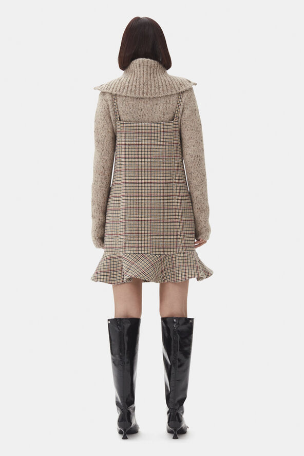 Ganni Check Wool Mix Mini Dress Tiger's eye