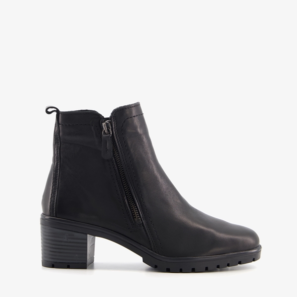 Hush Puppies leren dames enkellaarsjes hak zwart