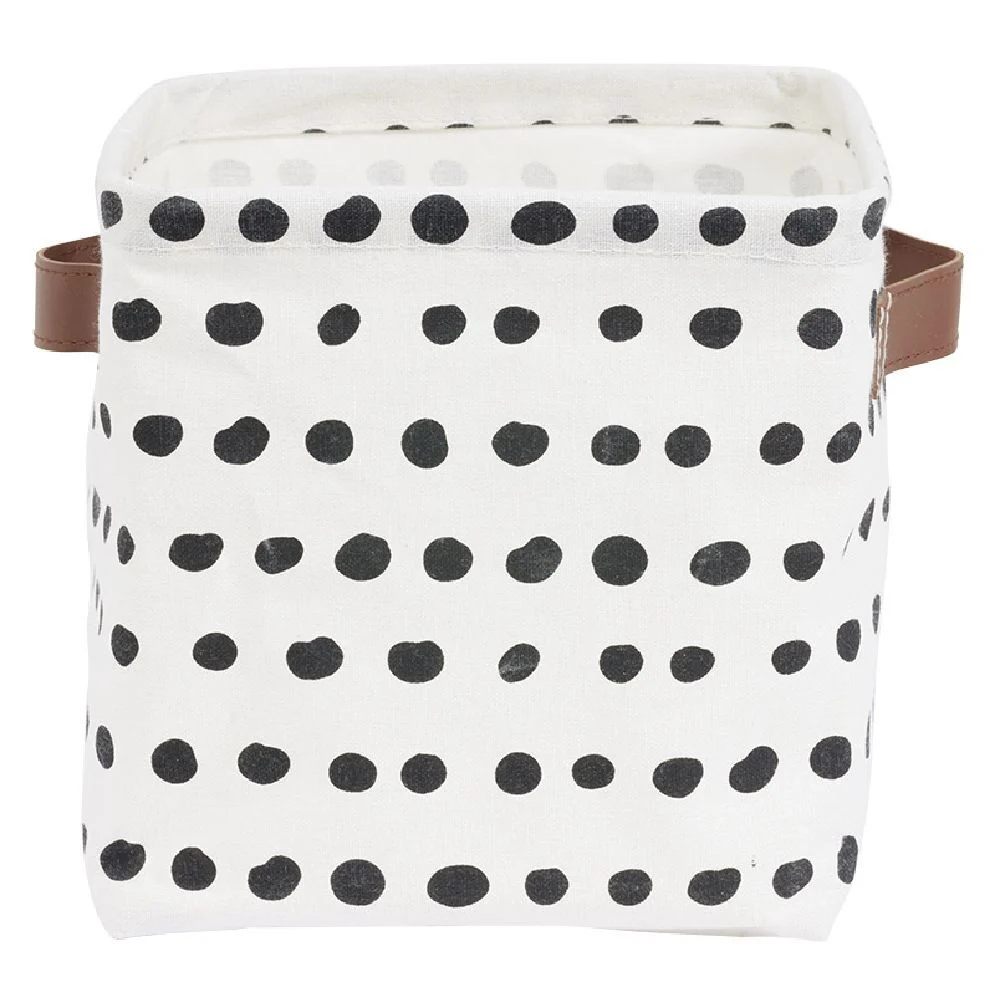 Panière tissu carrée avec poignée motif pois noir et blanc 20x20x20cm