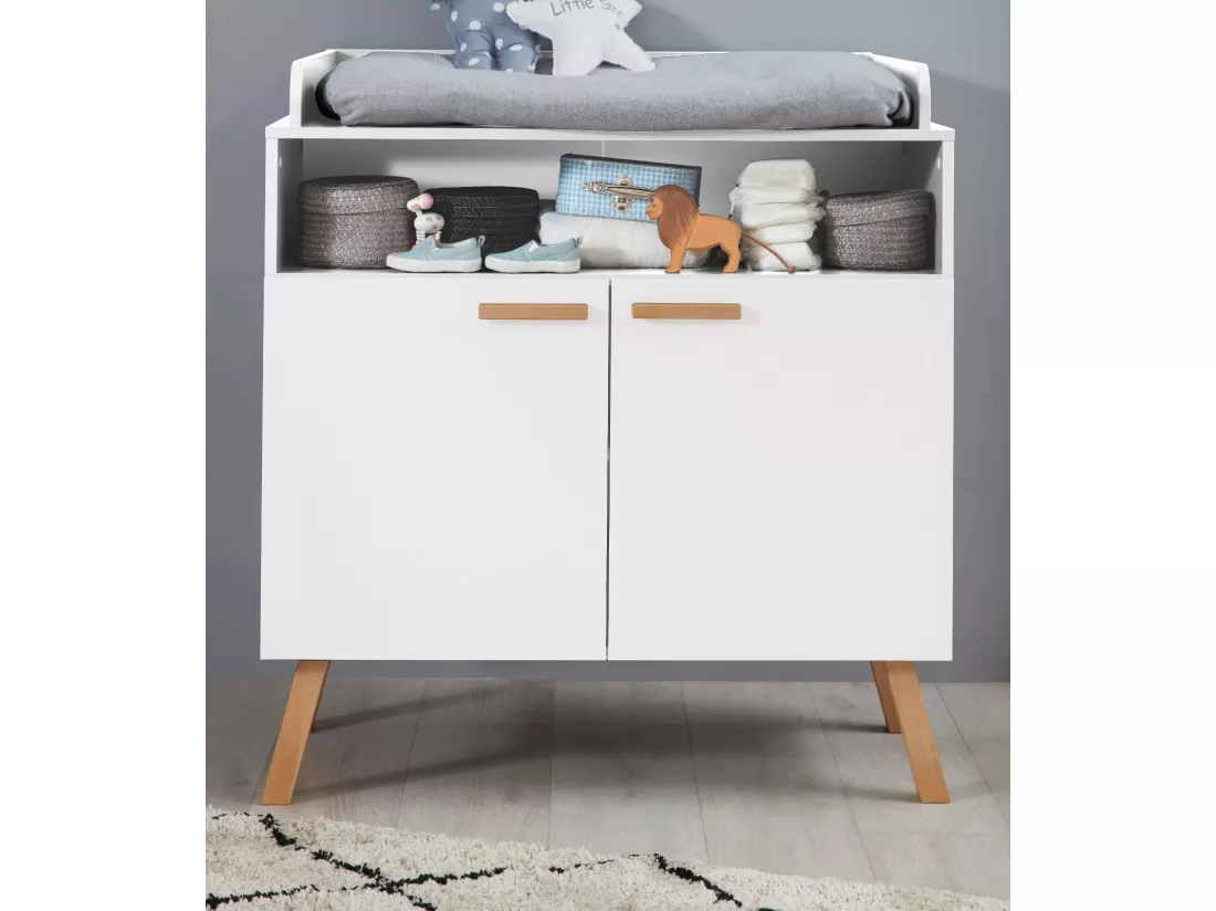 Commode à langer 2 portes mélaminé blanc Mathys