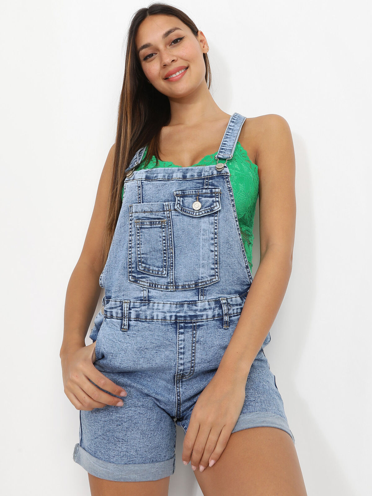 Salopette short retroussé- Bleu