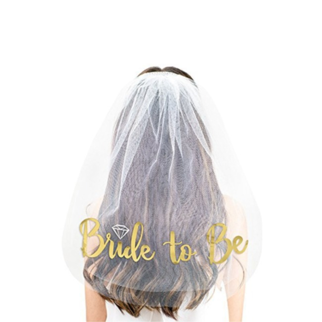 (65cm) Braut Schleier Haarschmuck Junggesellinnenabschied Zweischichtiger Tüll Schleier Bride to Be - Weiss / Gold