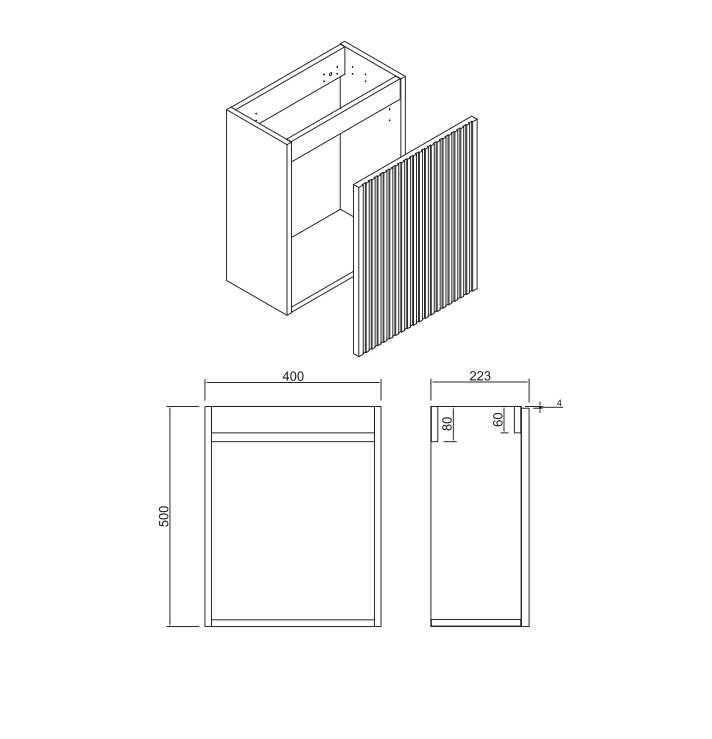 SaniGoods Mika fontein onderkast met ribbelfront 40x22.3x50cm walnoot