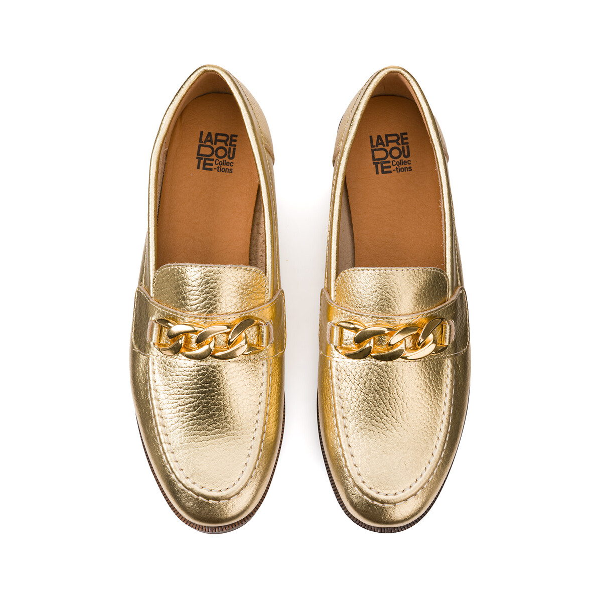 COLEÇÕES LA REDOUTE<br>Mocassins de couro metalizado com corrente