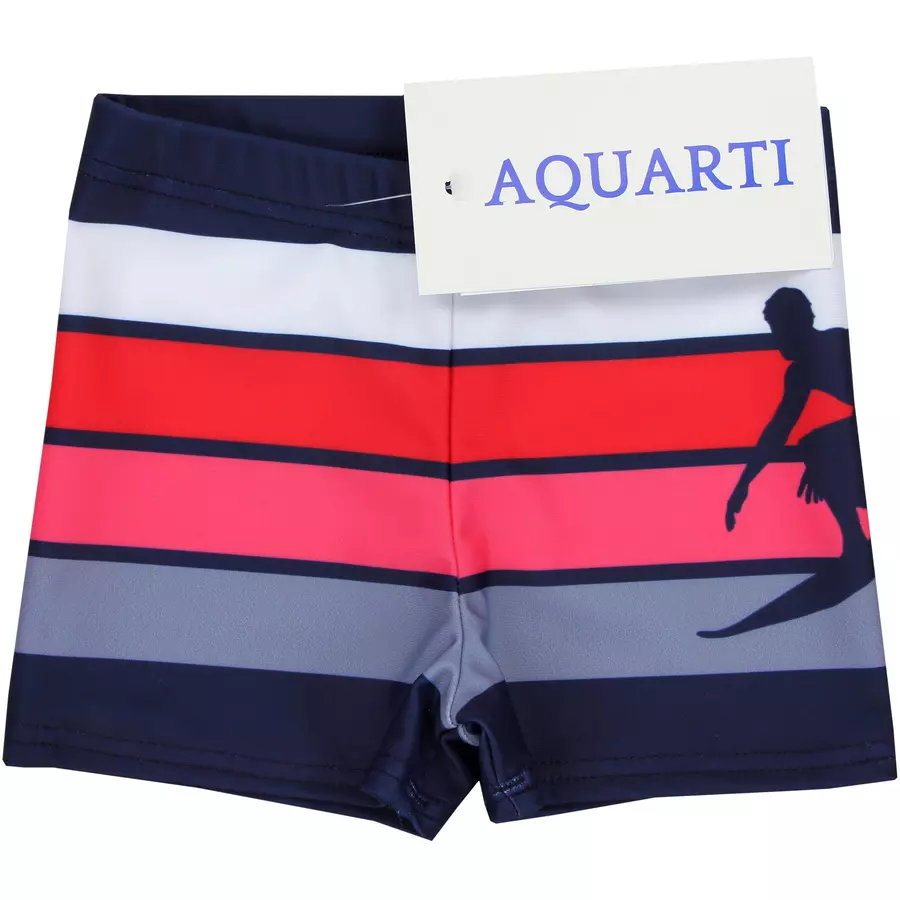 Aquarti Jungen Badehose Gestreift mit Motiven rotweiß