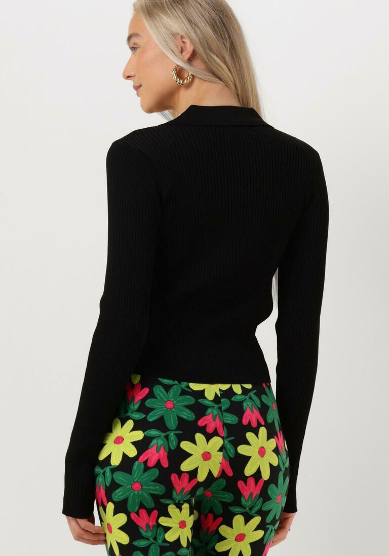 COLOURFUL REBEL zwarte colourful rebel  nori fine knit cropped longsleeve polo