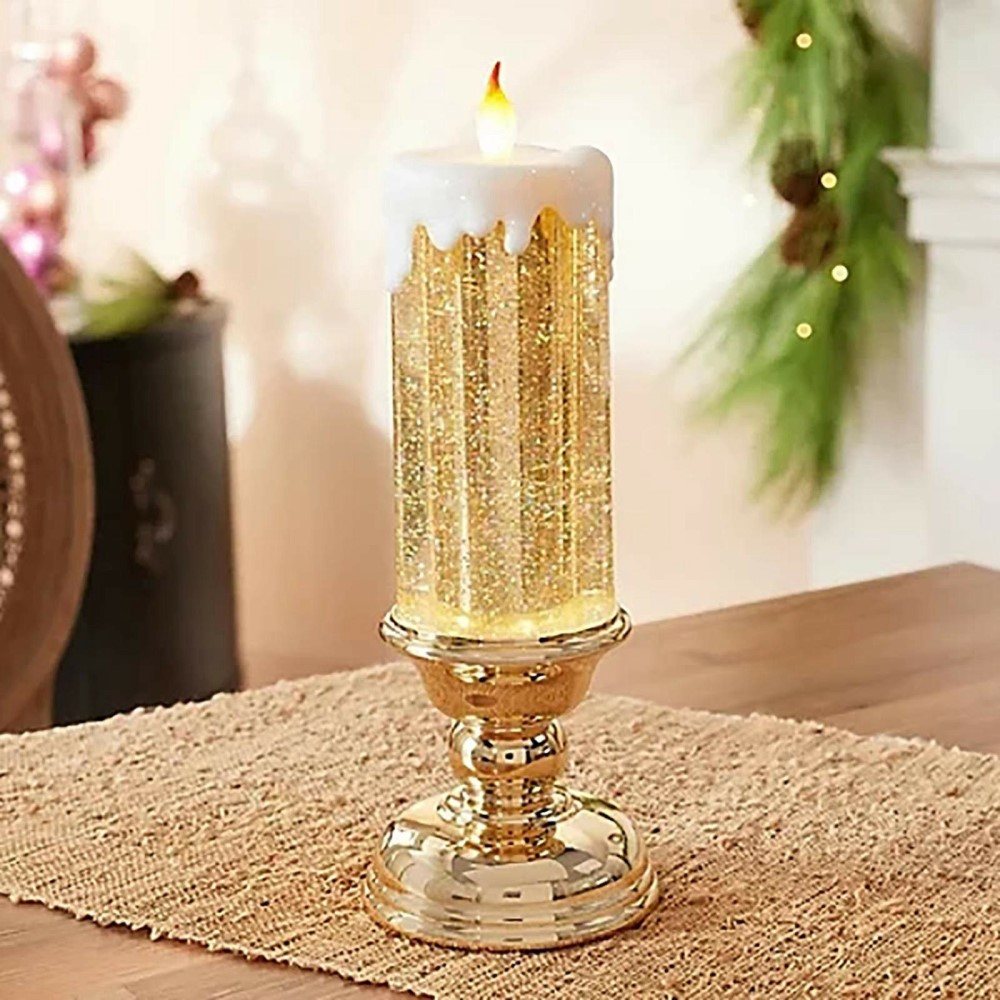 (Ø8x27cm) LED Glitzer Kerze Home Deko Stimmungsleuchte Kristallkerze in Schmelz Optik (Batteriebetrieben) - Silber