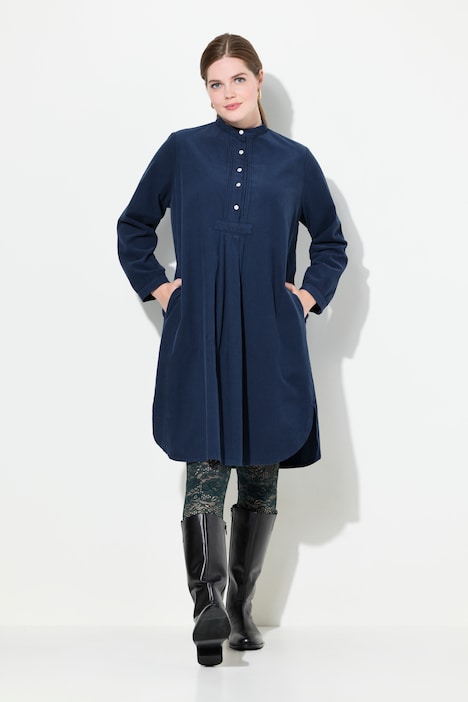 Cordkleid, Stehkragen, Biesen, Zierfalten, Langarm