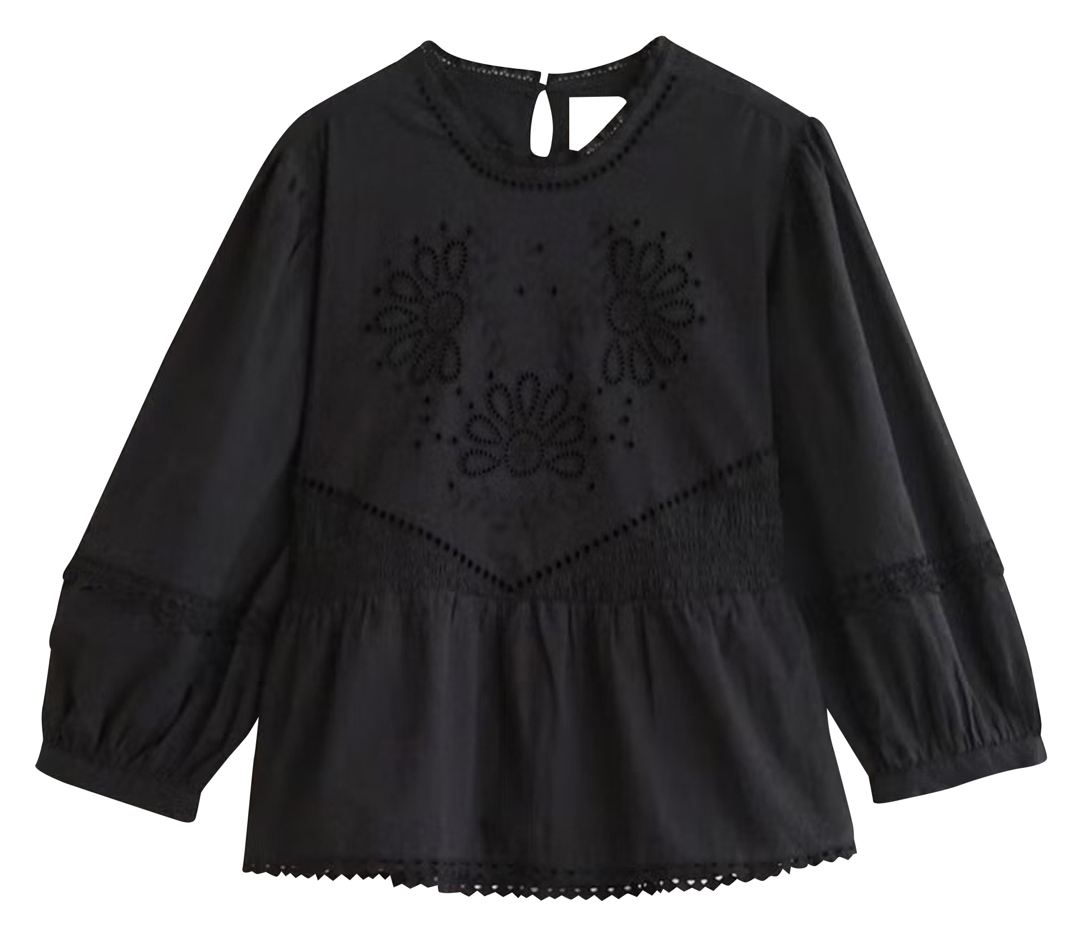 Blouse col rond en coton | Noir