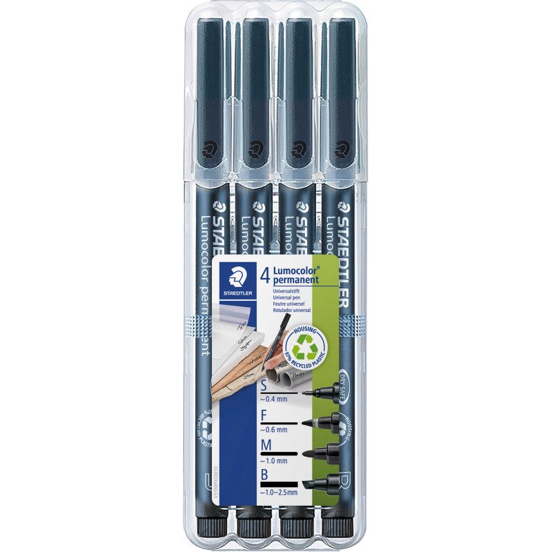 Stylo feutre Staedtler Lumocolor 319 permanent- Étui de 4 pointes assorties