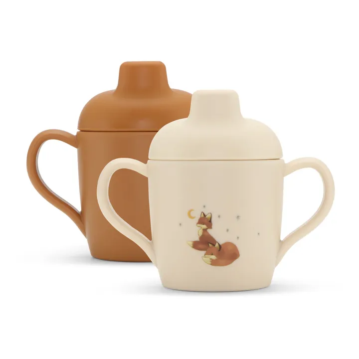Konges Sløjd Tasses d'apprentissage en silicone Foxie - Set de 2 | Jaune