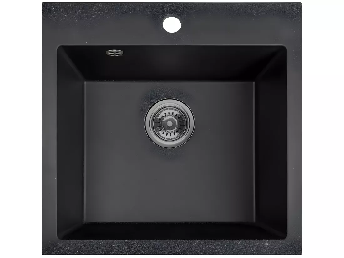 Evier de cuisine en granit noir, ALENA, 1 bac, 49x49