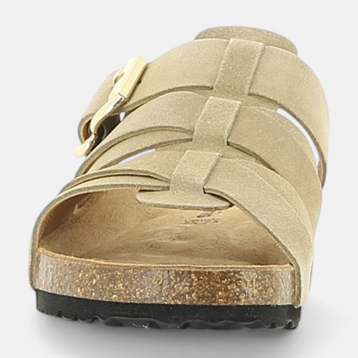 Mules semelle liège Femme en cuir taupe