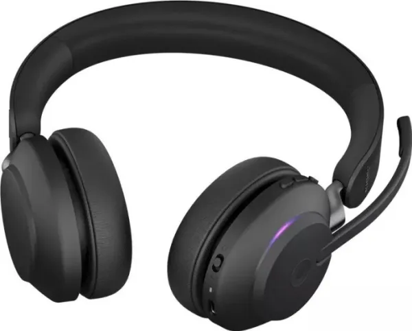 Jabra Evolve2 65 MS Stereo - Headset - på øret - Bluetooth - trådløs - USB-A - støjisolerende - sort - med opladningsstander - Certified for Microsoft Teams